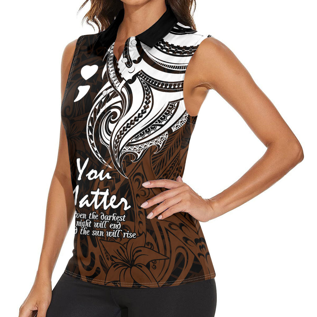 You Matter Suicide Prevention Support Women Sleeveless Polo Shirt Gold Polynesian Tribal