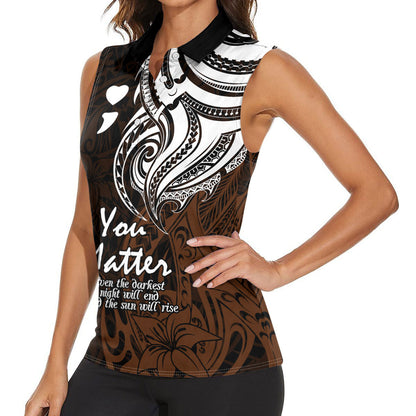 You Matter Suicide Prevention Support Women Sleeveless Polo Shirt Gold Polynesian Tribal