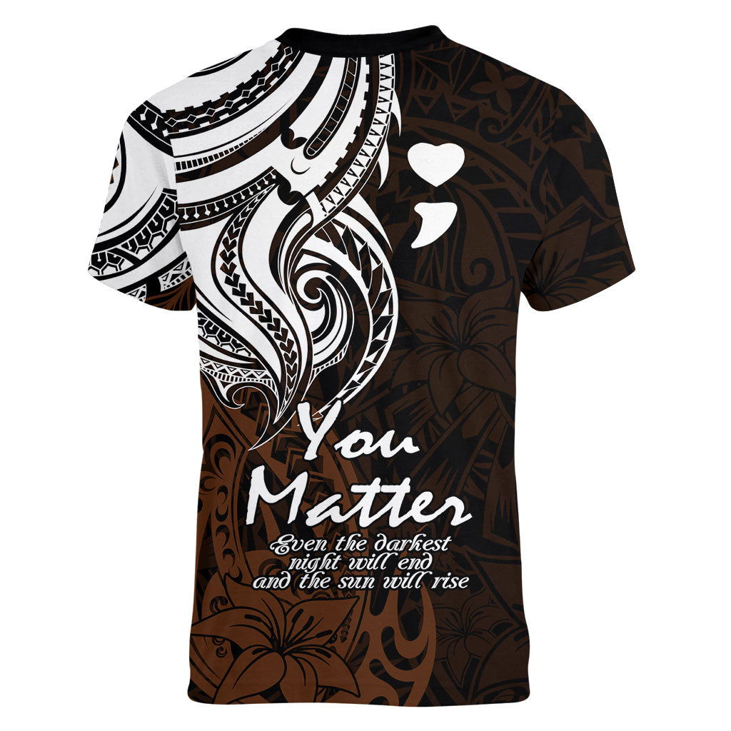 You Matter Suicide Prevention Support Women V-Neck T-Shirt Gold Polynesian Tribal