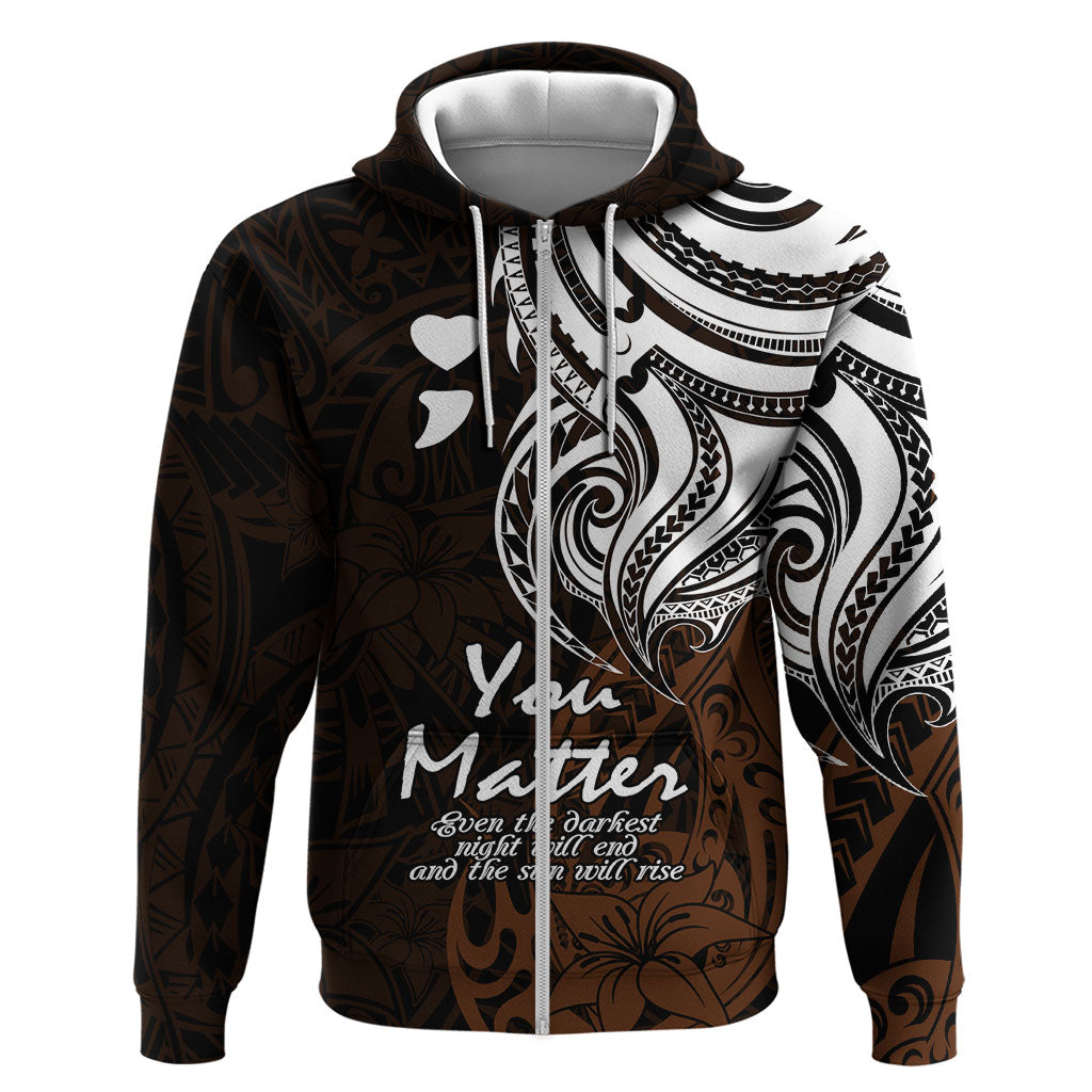 You Matter Suicide Prevention Support Zip Hoodie Gold Polynesian Tribal