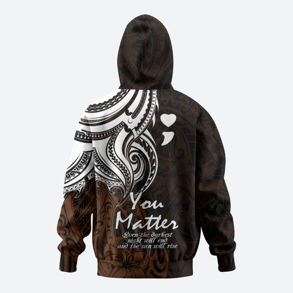 You Matter Suicide Prevention Support Zip Hoodie Gold Polynesian Tribal