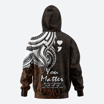 You Matter Suicide Prevention Support Zip Hoodie Gold Polynesian Tribal