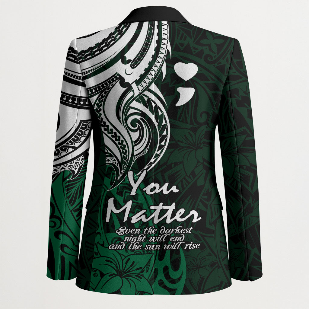 You Matter Suicide Prevention Support Blazer Green Polynesian Tribal