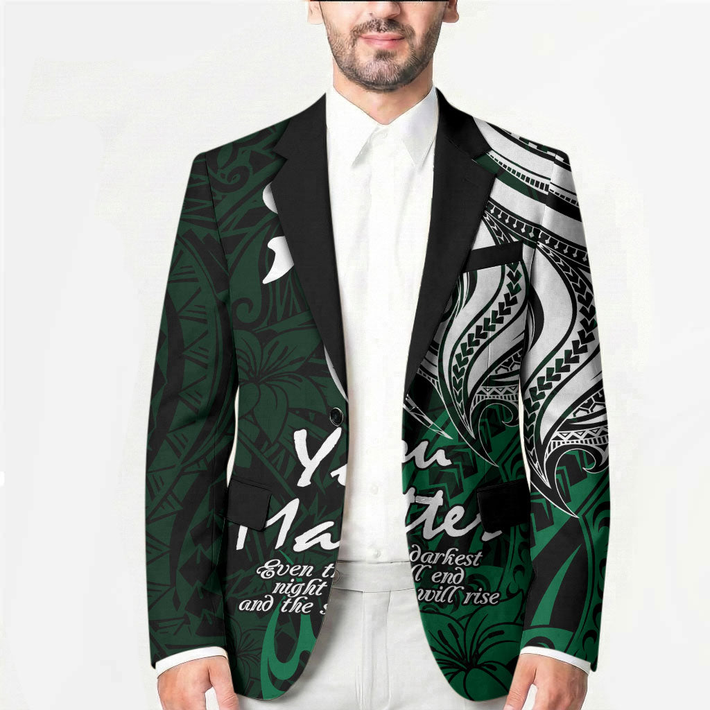 You Matter Suicide Prevention Support Blazer Green Polynesian Tribal