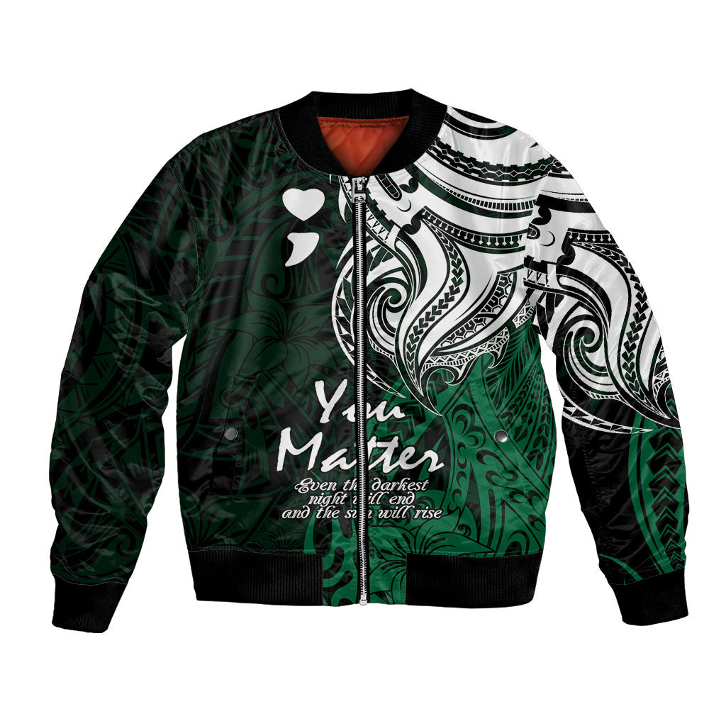 You Matter Suicide Prevention Support Bomber Jacket Green Polynesian Tribal