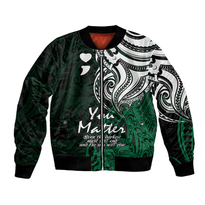 You Matter Suicide Prevention Support Bomber Jacket Green Polynesian Tribal