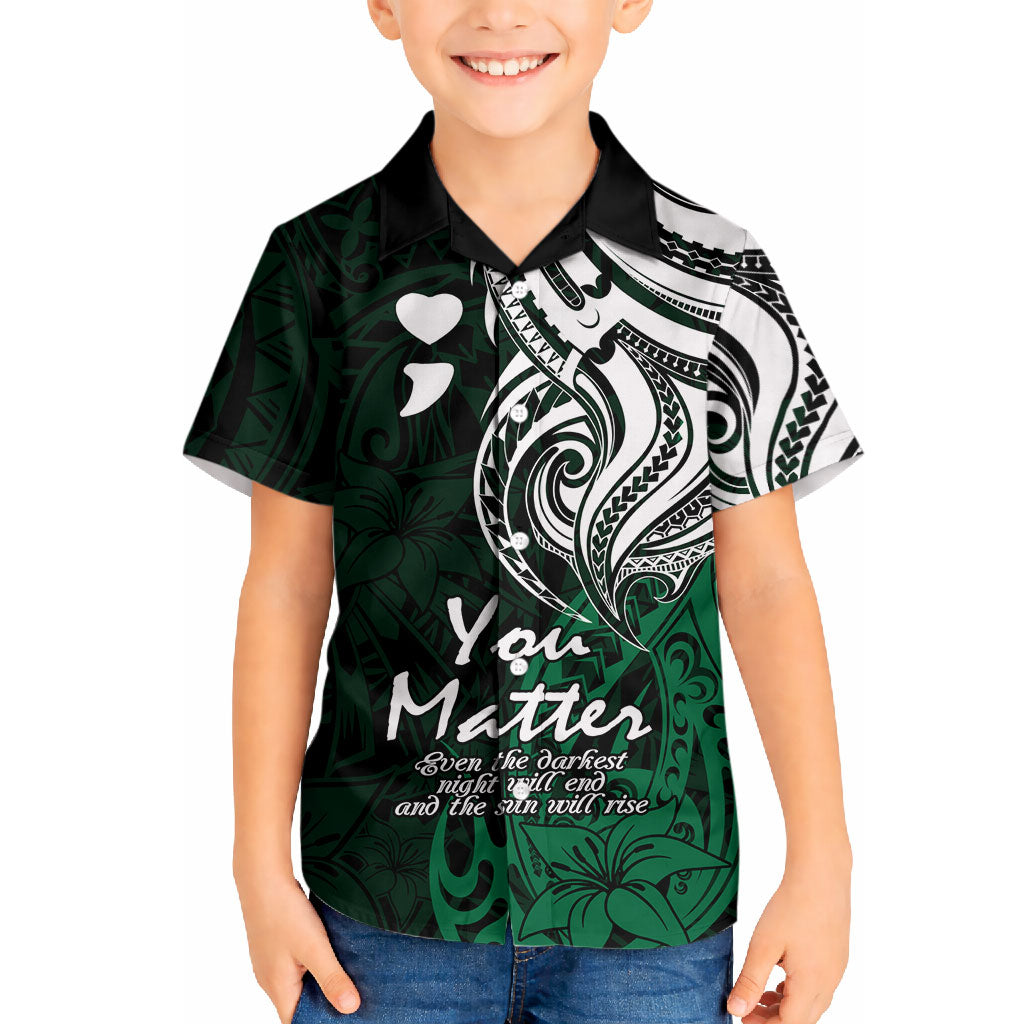 You Matter Suicide Prevention Support Hawaiian Shirt Green Polynesian Tribal