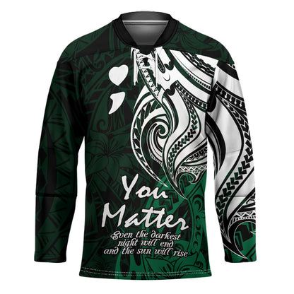 You Matter Suicide Prevention Support Hockey Jersey Green Polynesian Tribal