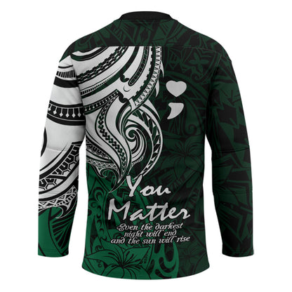 You Matter Suicide Prevention Support Hockey Jersey Green Polynesian Tribal