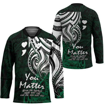 You Matter Suicide Prevention Support Hockey Jersey Green Polynesian Tribal