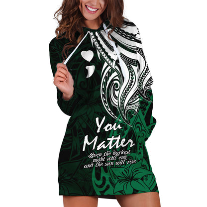 You Matter Suicide Prevention Support Hoodie Dress Green Polynesian Tribal