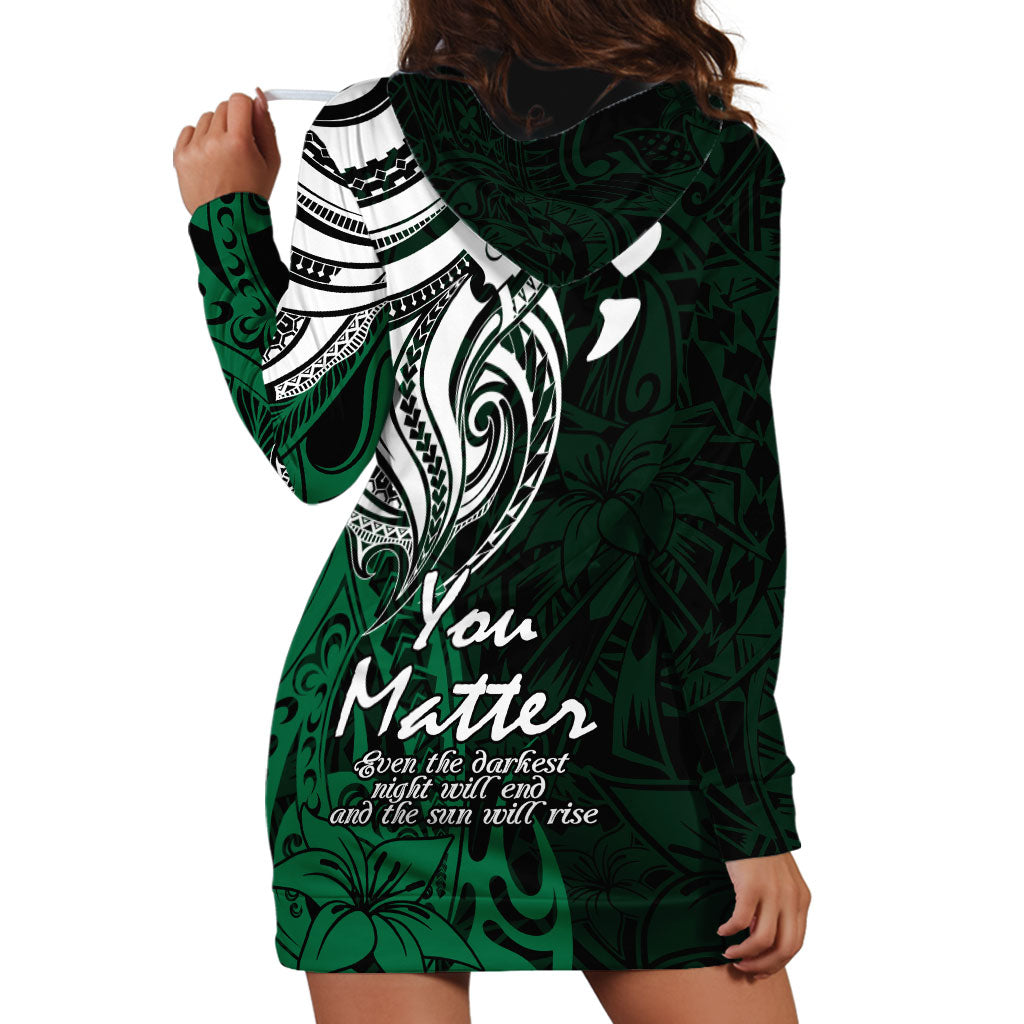 You Matter Suicide Prevention Support Hoodie Dress Green Polynesian Tribal