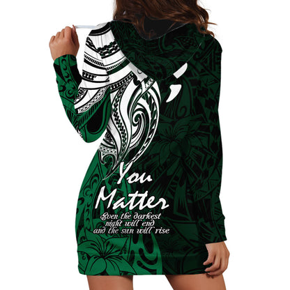 You Matter Suicide Prevention Support Hoodie Dress Green Polynesian Tribal