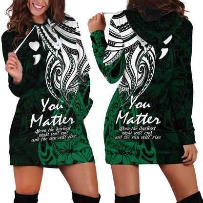 You Matter Suicide Prevention Support Hoodie Dress Green Polynesian Tribal