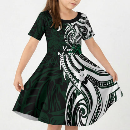 You Matter Suicide Prevention Support Kid Short Sleeve Dress Green Polynesian Tribal