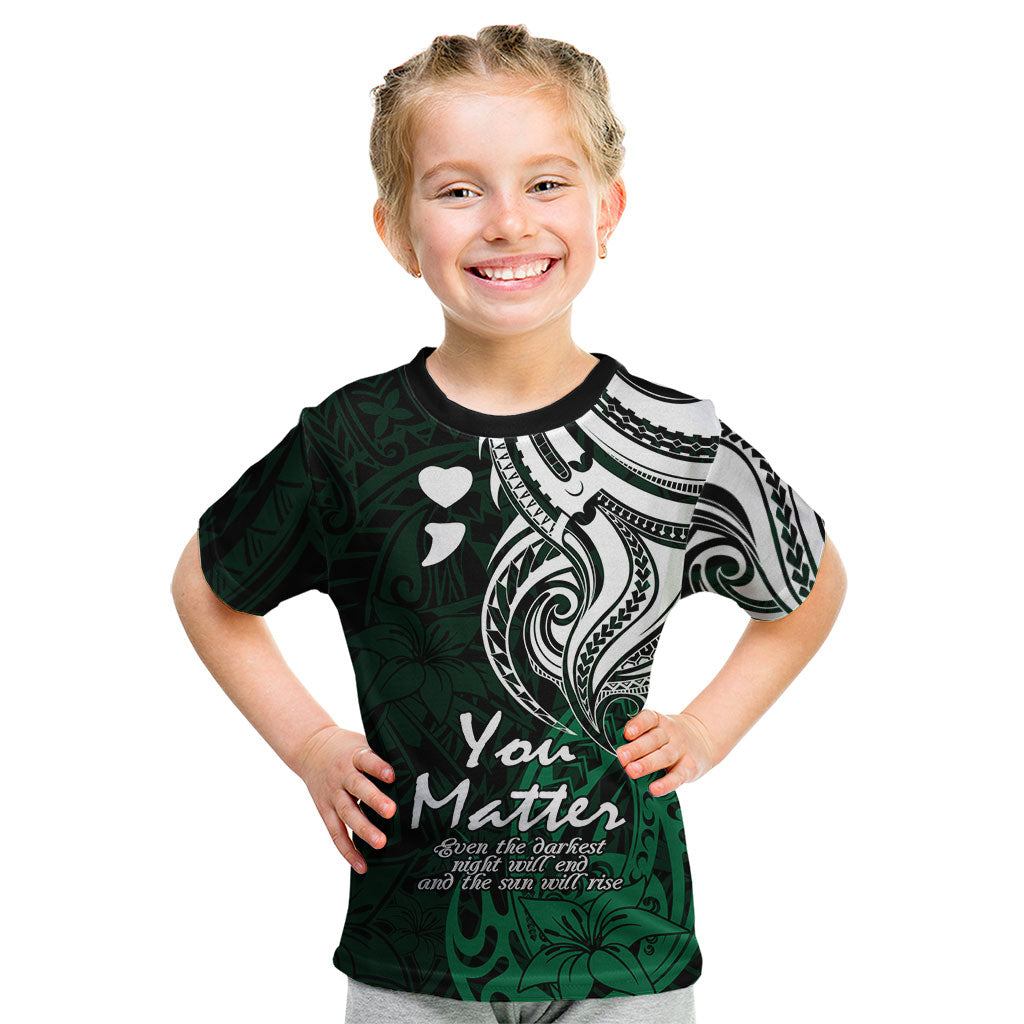 You Matter Suicide Prevention Support Kid T Shirt Green Polynesian Tribal
