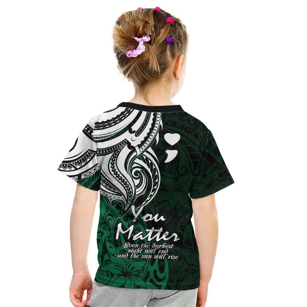You Matter Suicide Prevention Support Kid T Shirt Green Polynesian Tribal