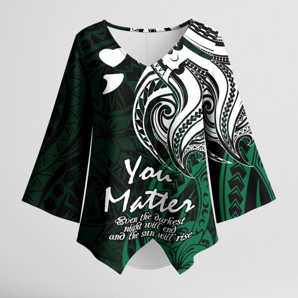 You Matter Suicide Prevention Support Kimono Sleeve Blouse Green Polynesian Tribal