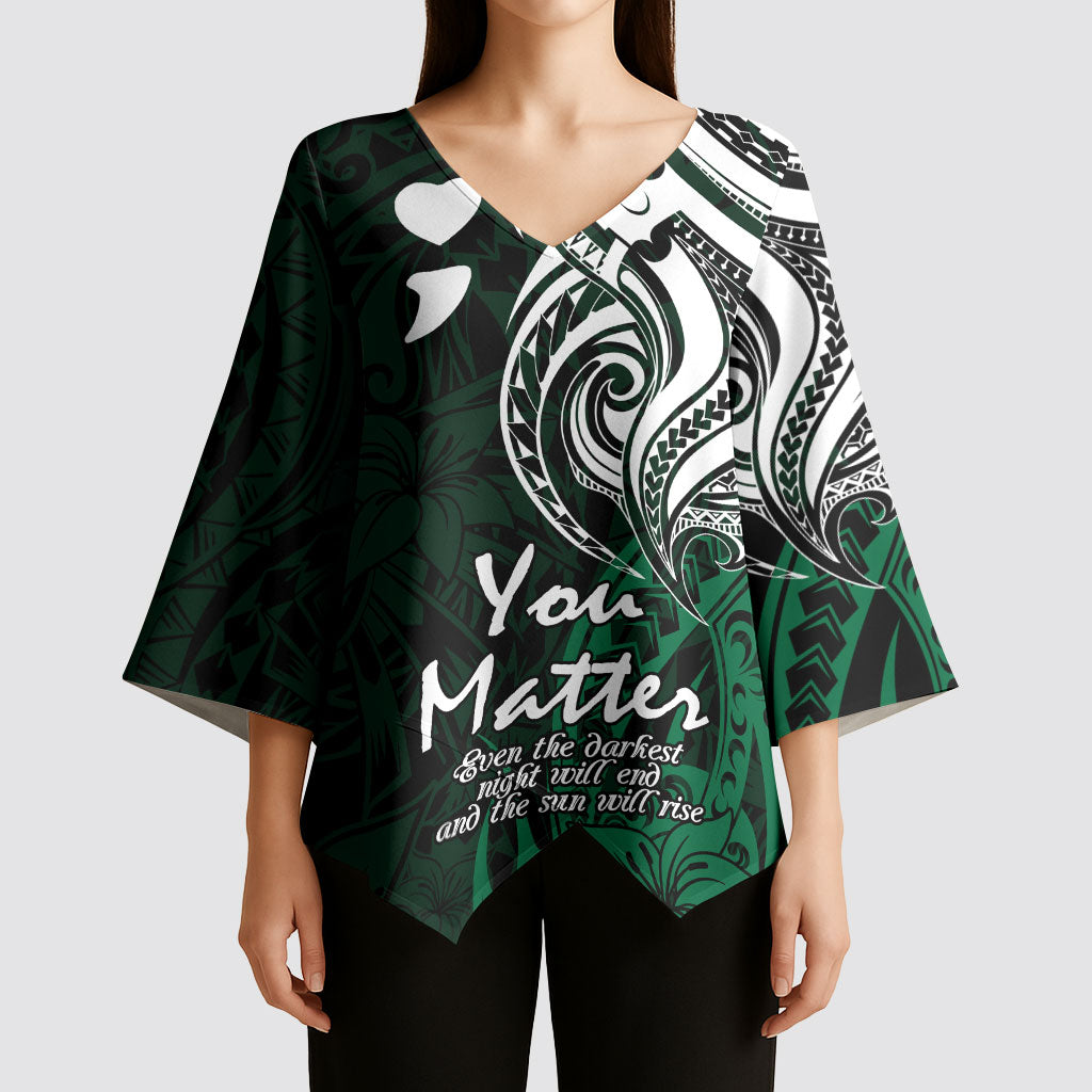 You Matter Suicide Prevention Support Kimono Sleeve Blouse Green Polynesian Tribal