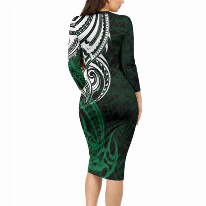 You Matter Suicide Prevention Support Long Sleeve Bodycon Dress Green Polynesian Tribal