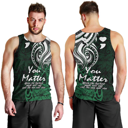 You Matter Suicide Prevention Support Men Tank Top Green Polynesian Tribal