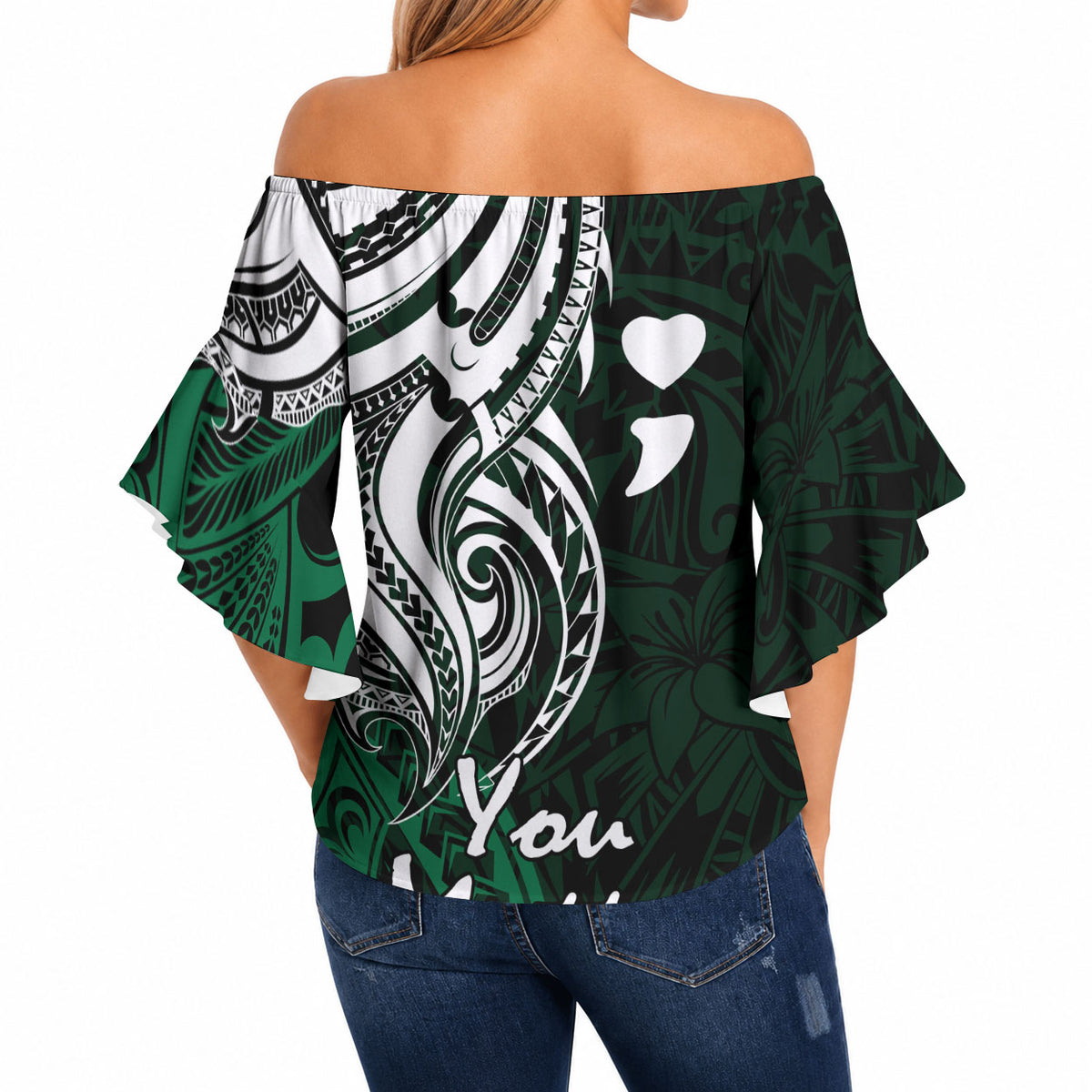 You Matter Suicide Prevention Support Off Shoulder Wrap Waist Top Green Polynesian Tribal