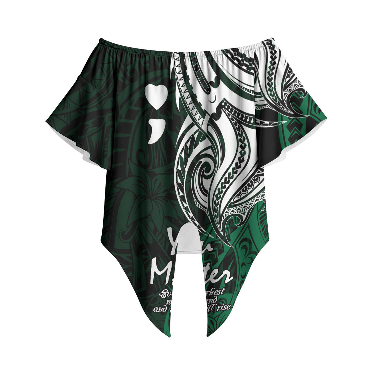 You Matter Suicide Prevention Support Off Shoulder Wrap Waist Top Green Polynesian Tribal