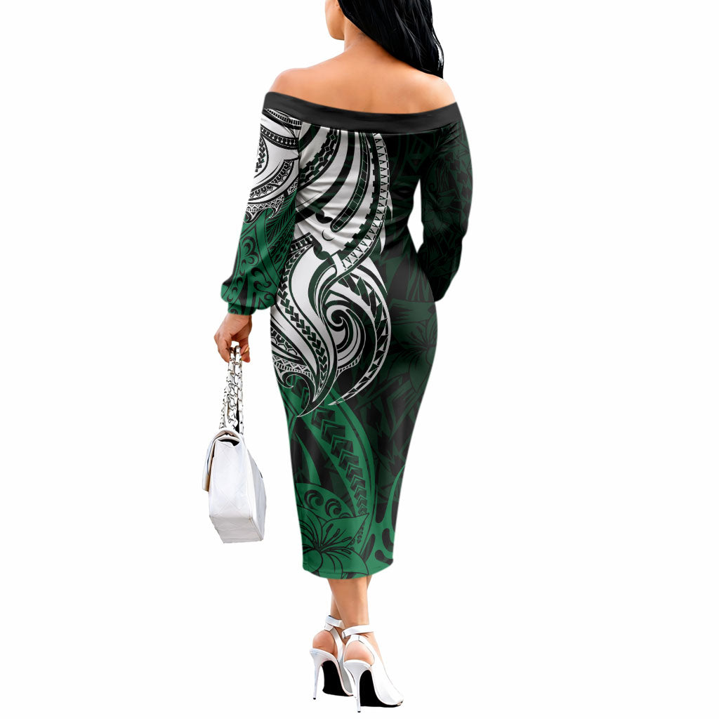You Matter Suicide Prevention Support Off The Shoulder Long Sleeve Dress Green Polynesian Tribal