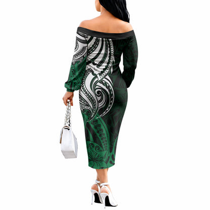 You Matter Suicide Prevention Support Off The Shoulder Long Sleeve Dress Green Polynesian Tribal