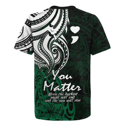 You Matter Suicide Prevention Support Rugby Jersey Green Polynesian Tribal