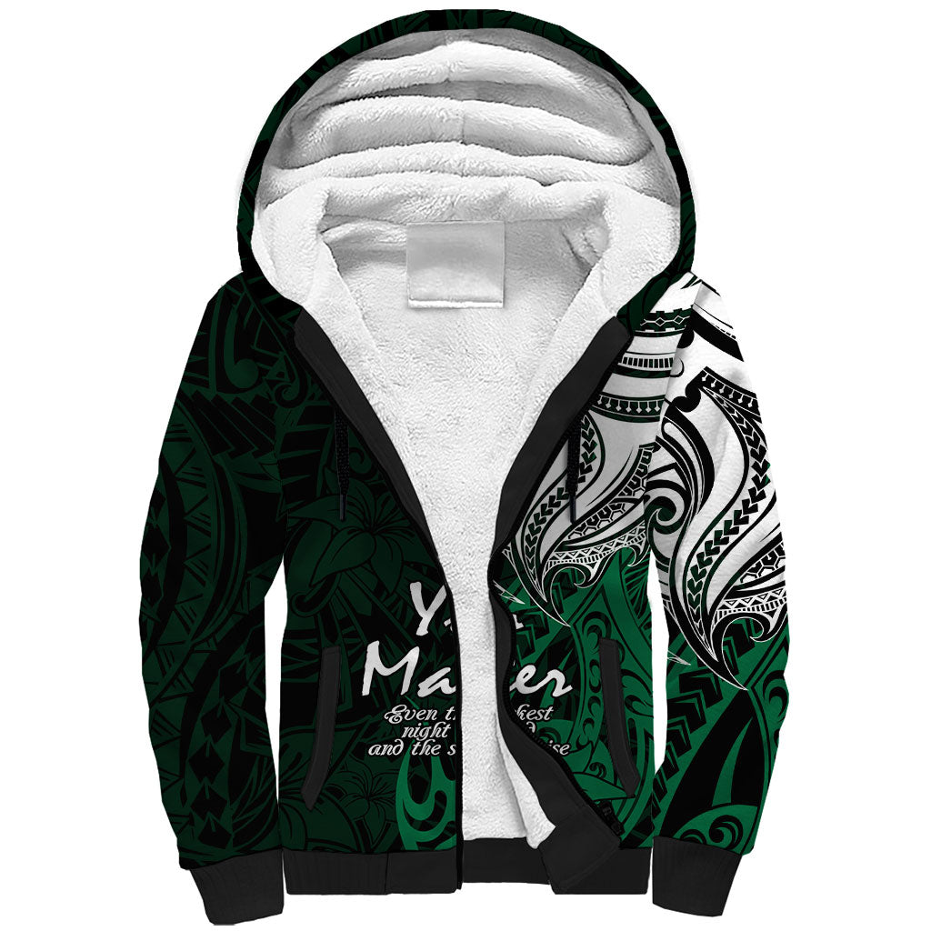 You Matter Suicide Prevention Support Sherpa Hoodie Green Polynesian Tribal