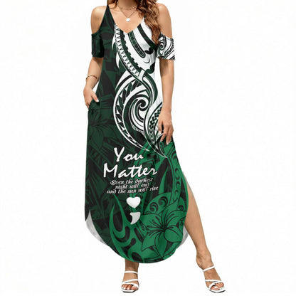 You Matter Suicide Prevention Support Summer Maxi Dress Green Polynesian Tribal