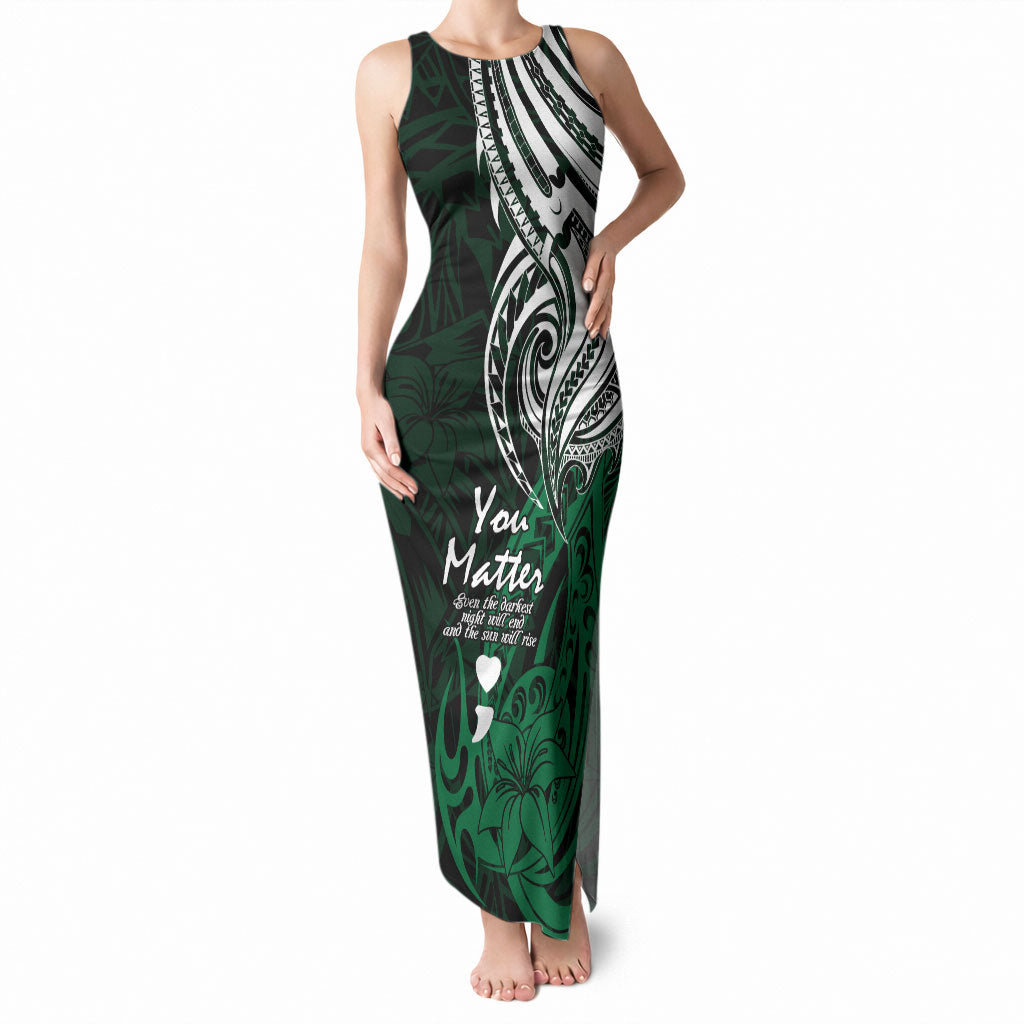 You Matter Suicide Prevention Support Tank Maxi Dress Green Polynesian Tribal