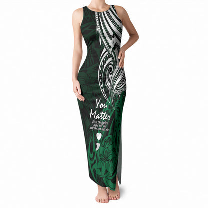 You Matter Suicide Prevention Support Tank Maxi Dress Green Polynesian Tribal