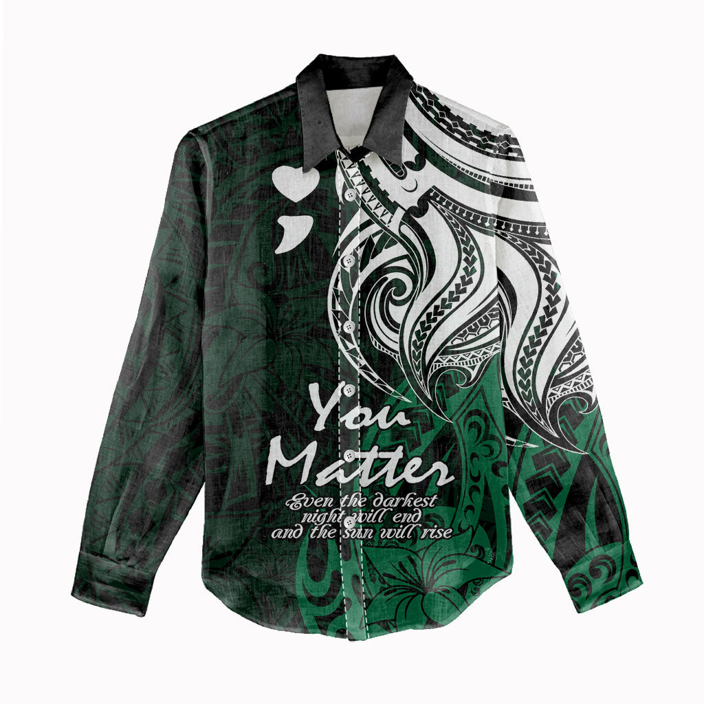 You Matter Suicide Prevention Support Women Casual Shirt Green Polynesian Tribal