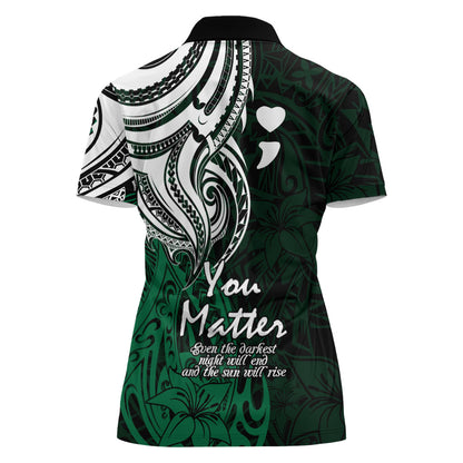 You Matter Suicide Prevention Support Women Polo Shirt Green Polynesian Tribal