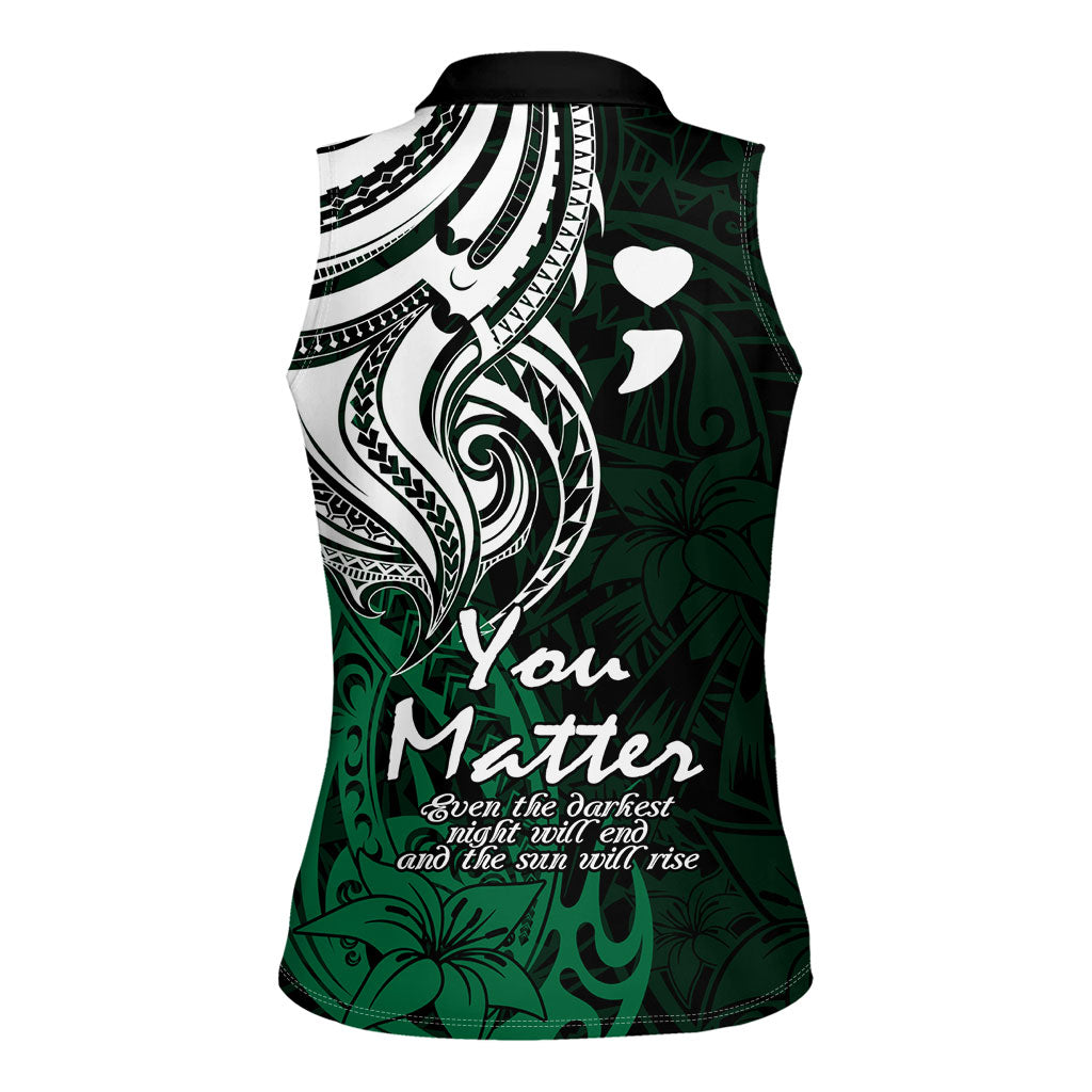 You Matter Suicide Prevention Support Women Sleeveless Polo Shirt Green Polynesian Tribal