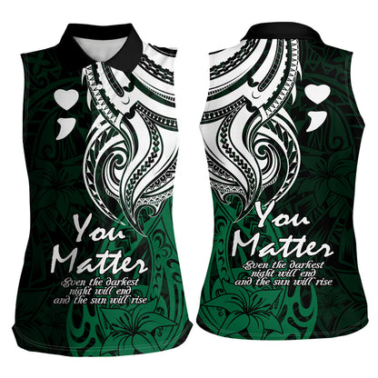 You Matter Suicide Prevention Support Women Sleeveless Polo Shirt Green Polynesian Tribal