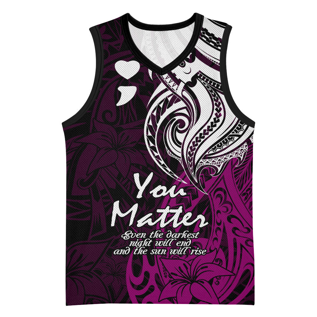 You Matter Suicide Prevention Support Basketball Jersey Pink Polynesian Tribal
