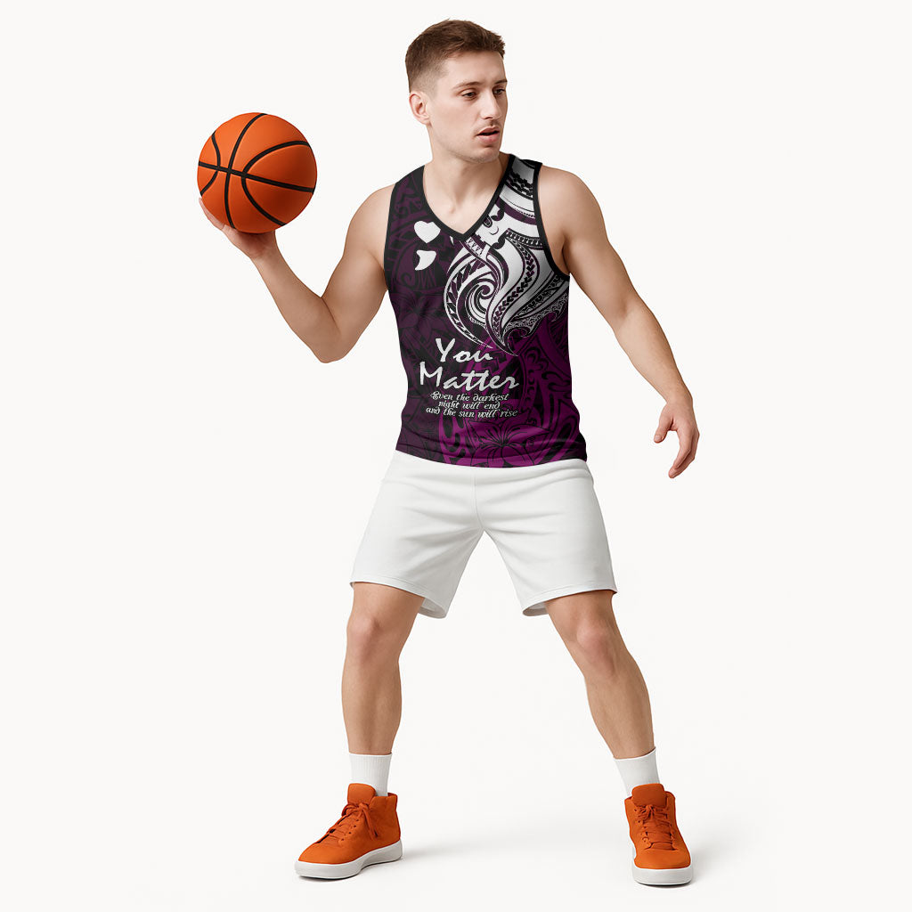 You Matter Suicide Prevention Support Basketball Jersey Pink Polynesian Tribal