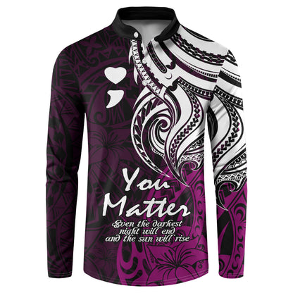 You Matter Suicide Prevention Support Button Sweatshirt Pink Polynesian Tribal