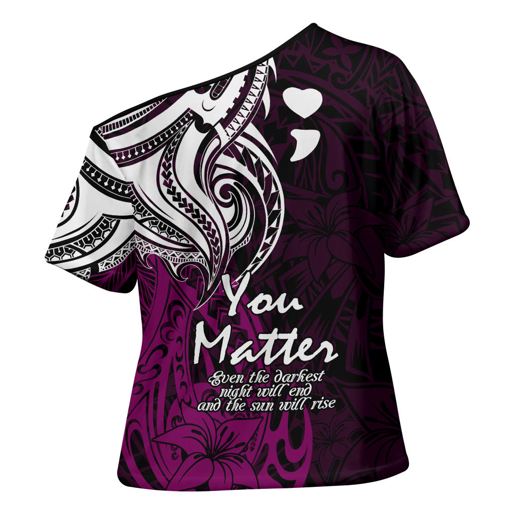 You Matter Suicide Prevention Support Cross Shoulder Shirt Pink Polynesian Tribal