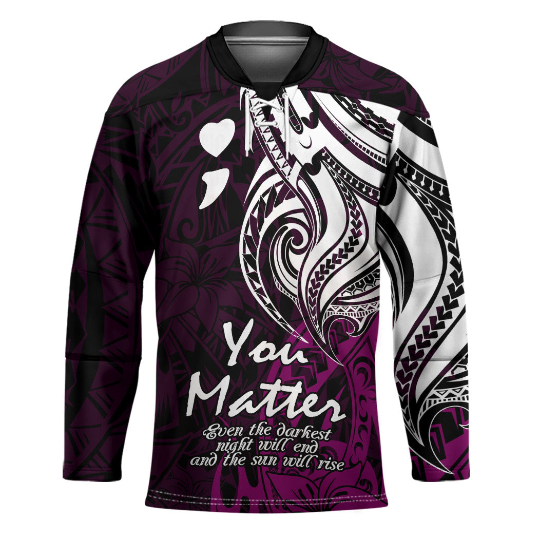 You Matter Suicide Prevention Support Hockey Jersey Pink Polynesian Tribal