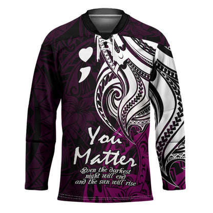 You Matter Suicide Prevention Support Hockey Jersey Pink Polynesian Tribal