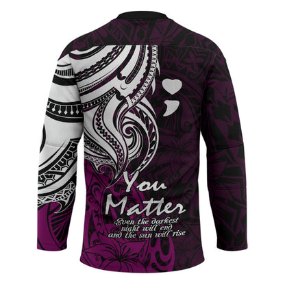 You Matter Suicide Prevention Support Hockey Jersey Pink Polynesian Tribal