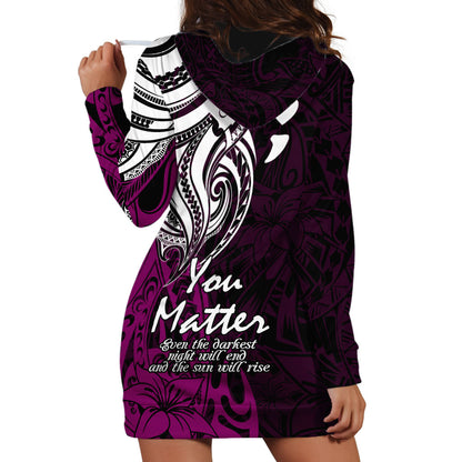 You Matter Suicide Prevention Support Hoodie Dress Pink Polynesian Tribal