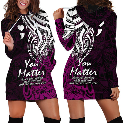 You Matter Suicide Prevention Support Hoodie Dress Pink Polynesian Tribal
