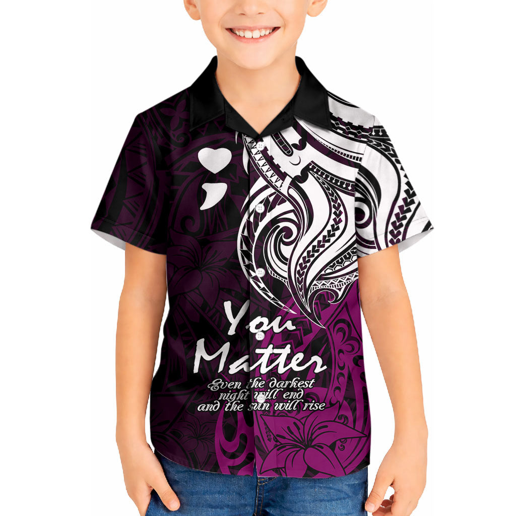 You Matter Suicide Prevention Support Kid Hawaiian Shirt Pink Polynesian Tribal