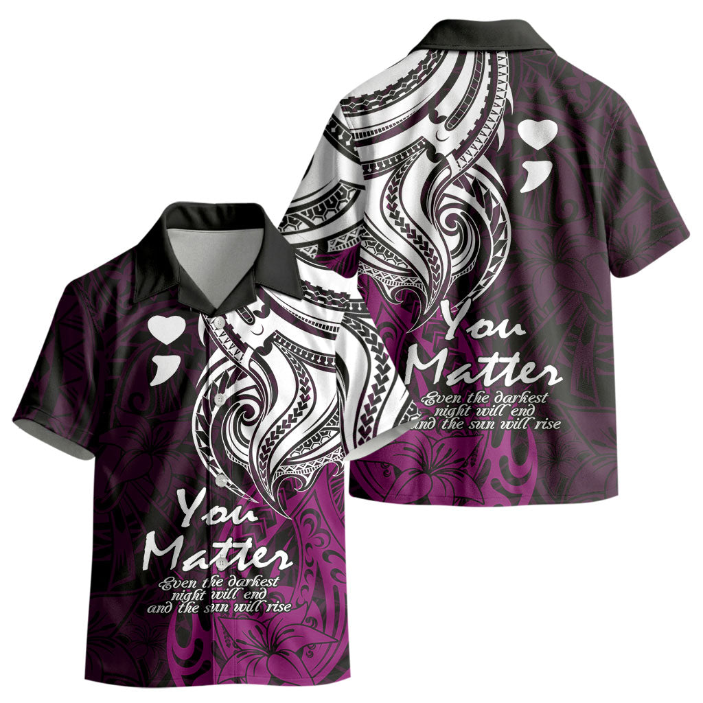 You Matter Suicide Prevention Support Kid Hawaiian Shirt Pink Polynesian Tribal