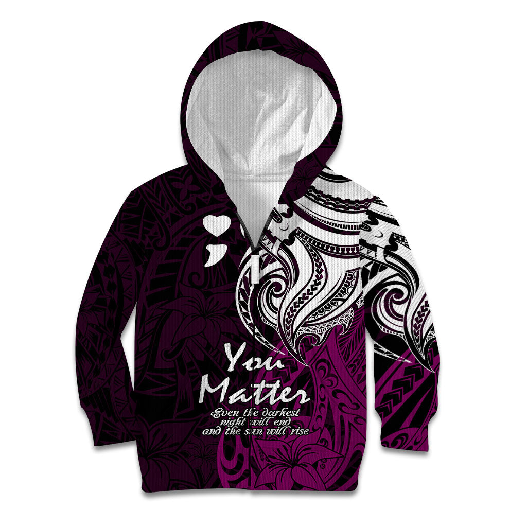 You Matter Suicide Prevention Support Kid Hoodie Pink Polynesian Tribal